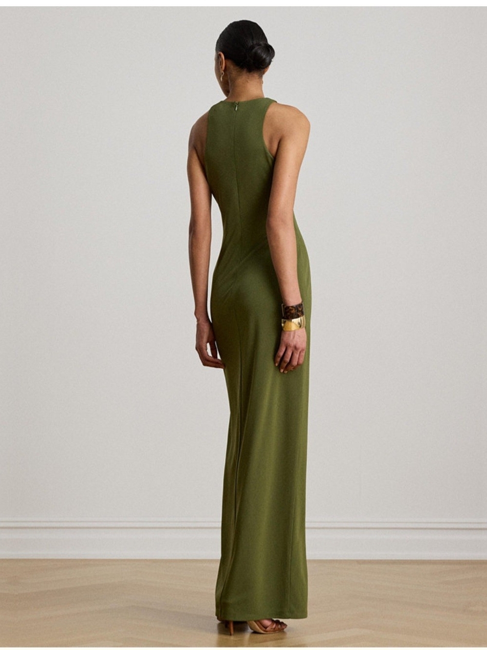 Ralph Lauten Olive Green Jersey Lace-Up Gown Size 8 NWT - Picture 4 of 5